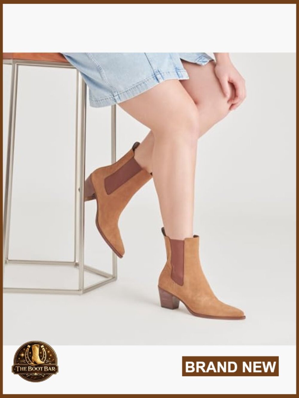 Waterproof Suede Ankle Booties with Block Heel - Pointed Toe Pull-On - Picture 7 of 7